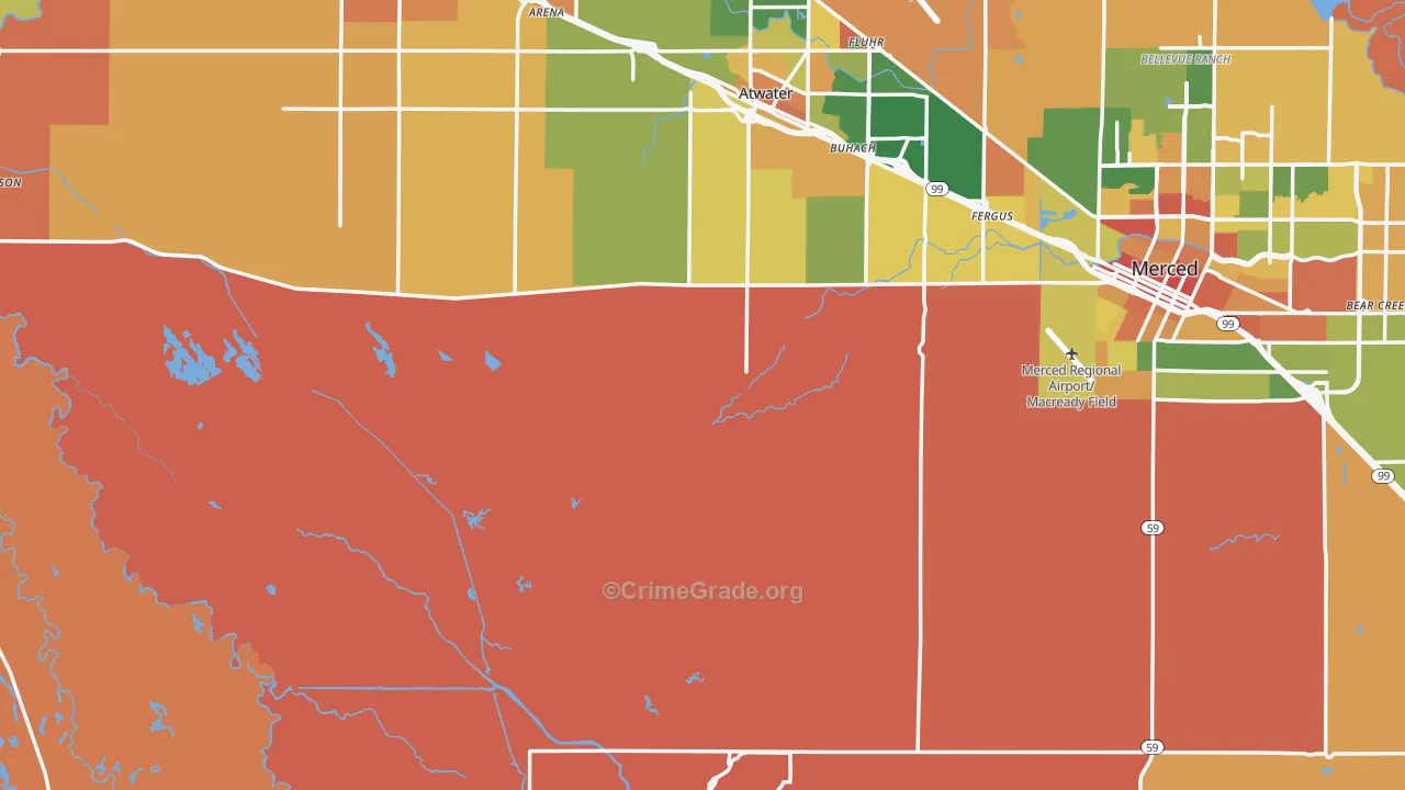 Merced County, CA Map of Assault Rates