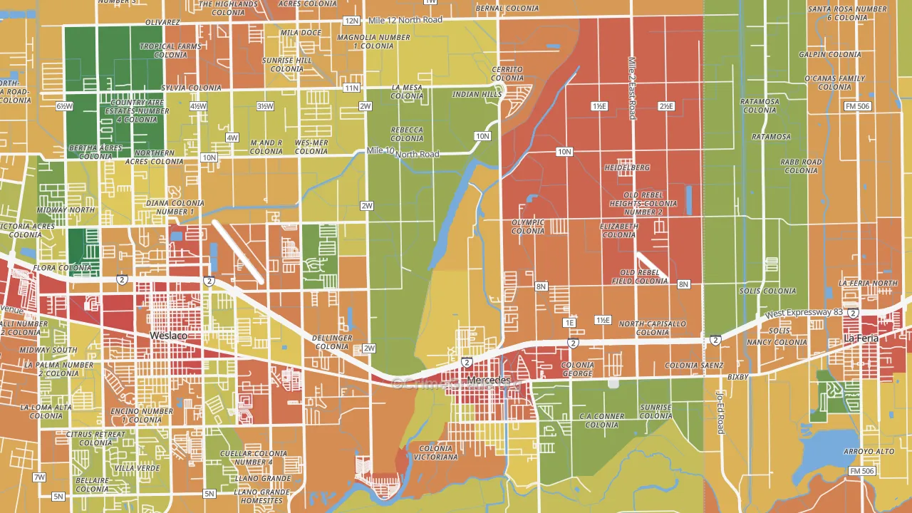 Mercedes, TX Map of Assault Rates