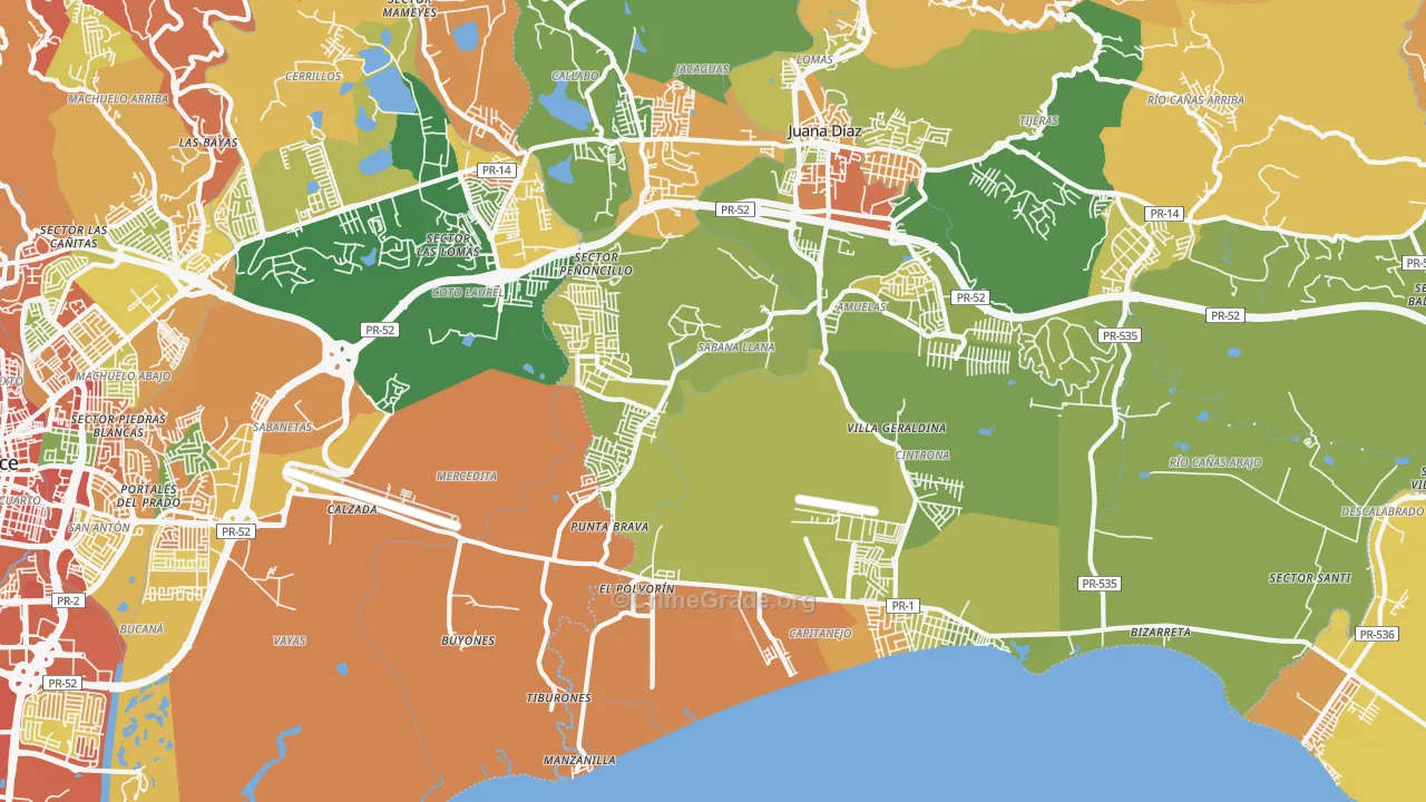 Mercedita, PR Map of Assault Rates
