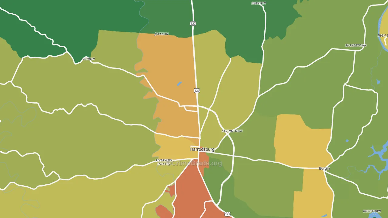 Mercer County, KY Map of Assault Rates