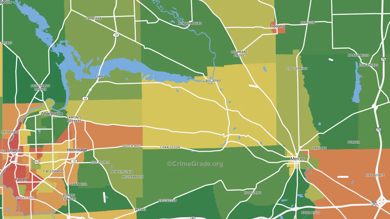 Mercer County, PA Map of Assault Rates