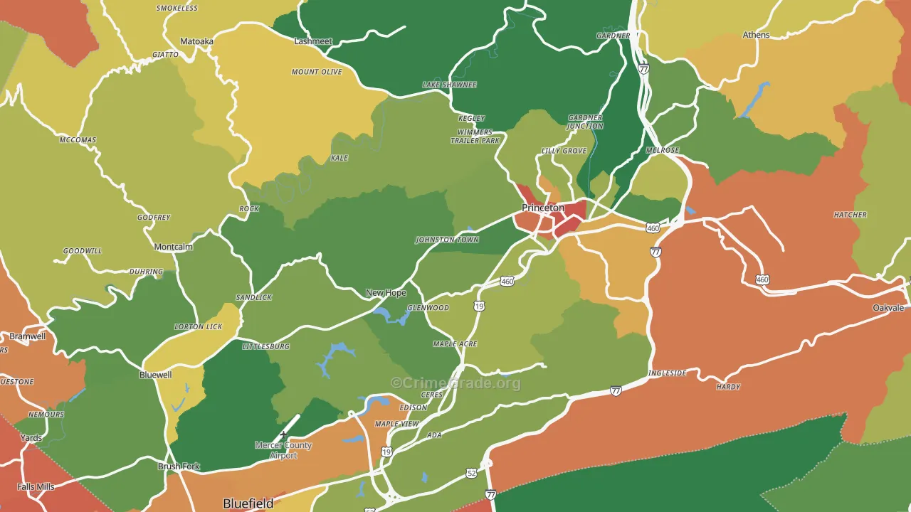 Mercer County, WV Map of Assault Rates
