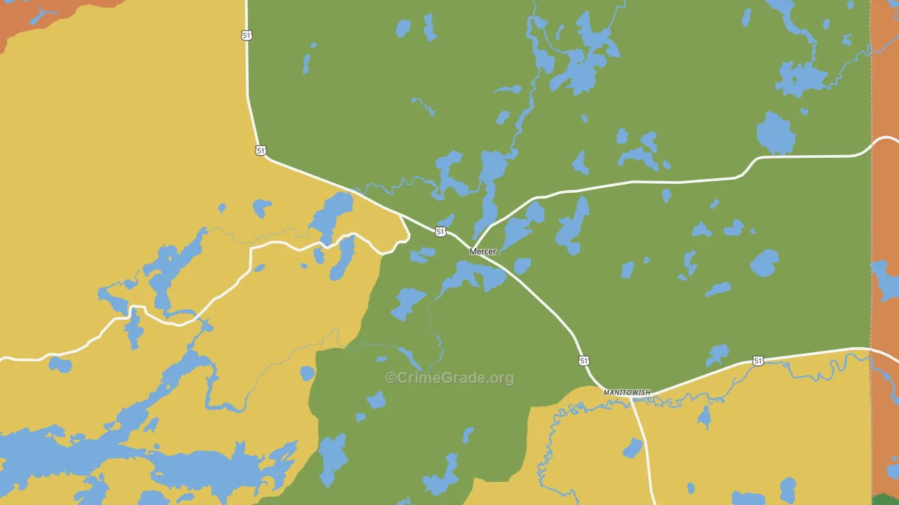 Mercer, WI Map of Assault Rates