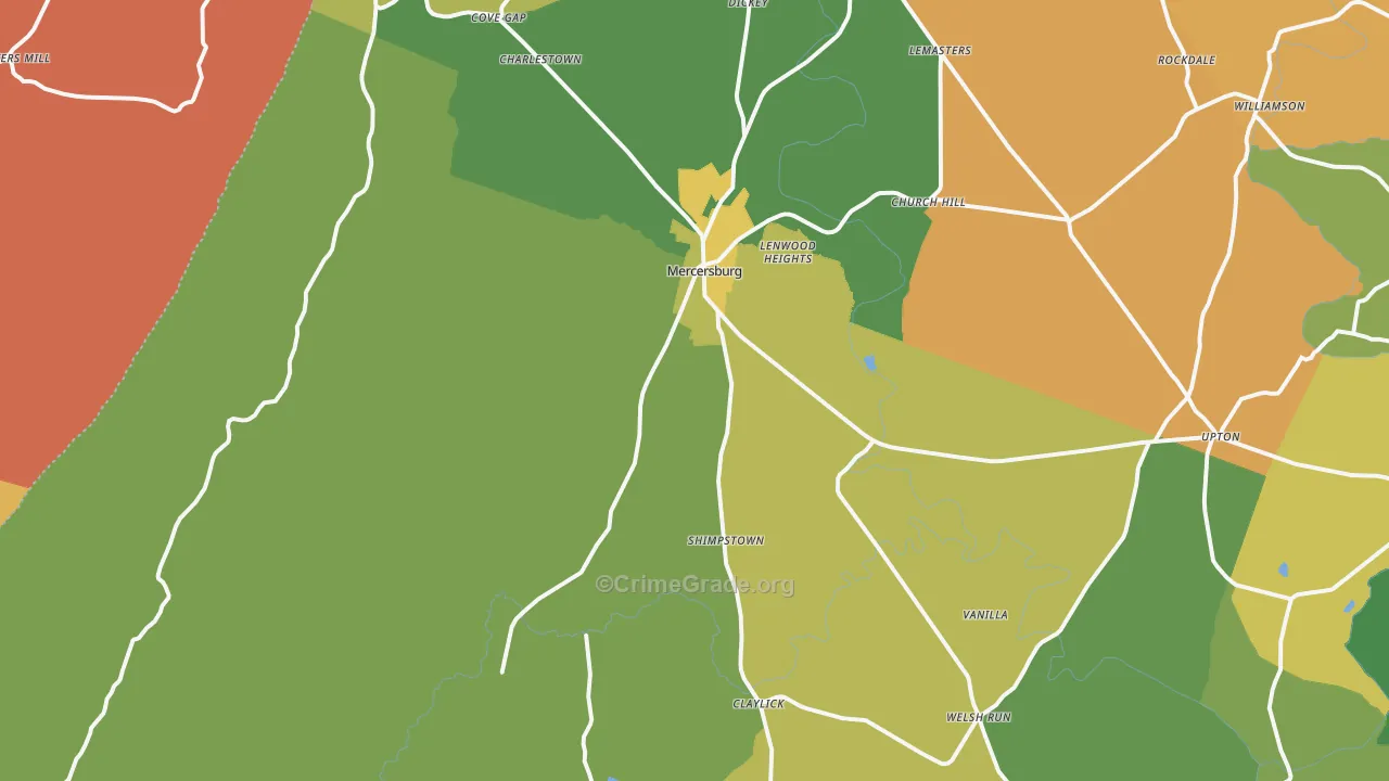 Mercersburg, PA Map of Assault Rates