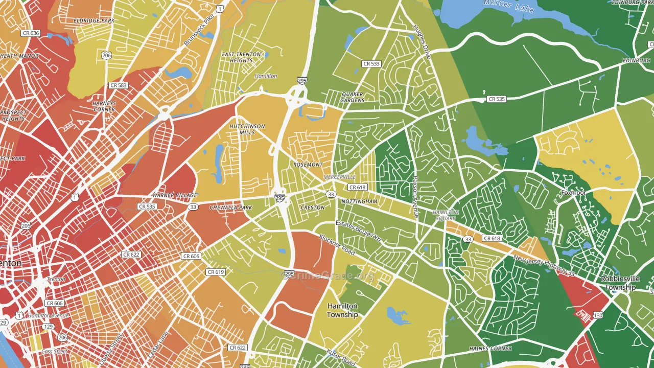 Mercerville, NJ Map of Assault Rates