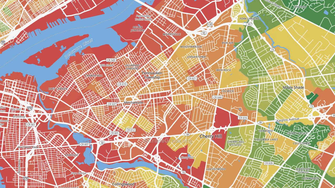 Merchantville, NJ Map of Assault Rates