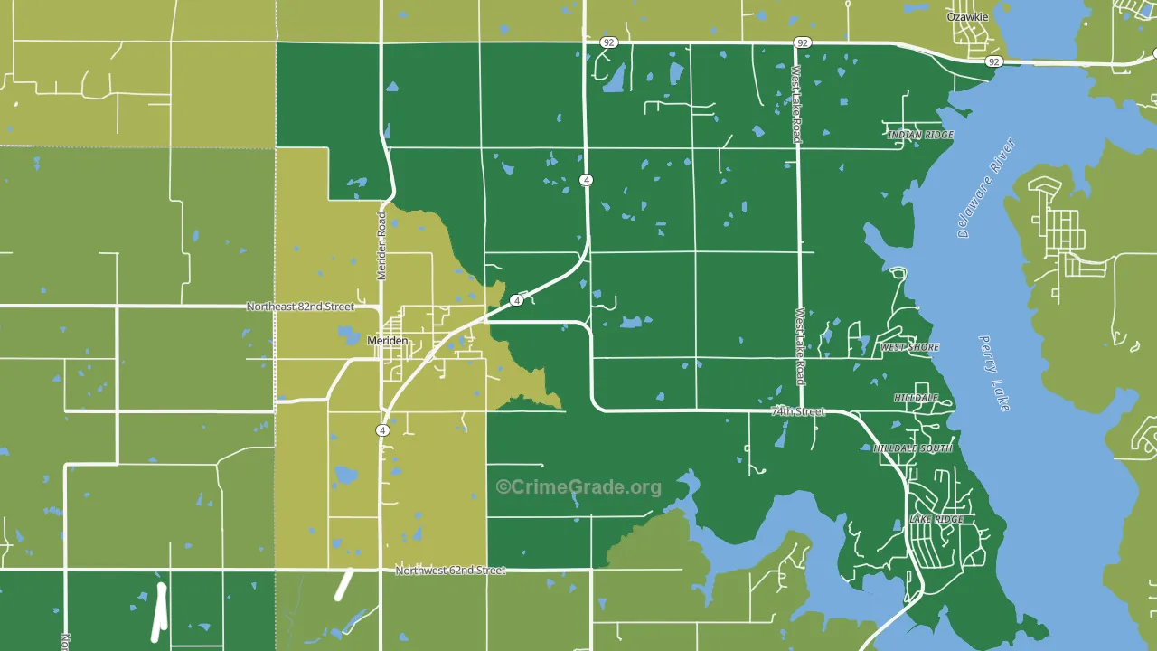 Meriden, KS Map of Assault Rates