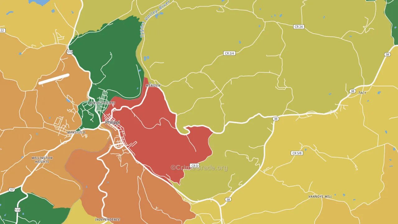 Meriden, WV Map of Assault Rates