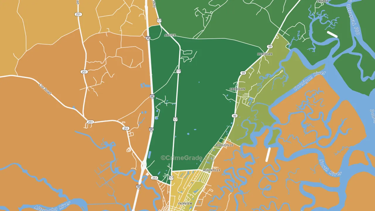 Meridian, GA Map of Assault Rates