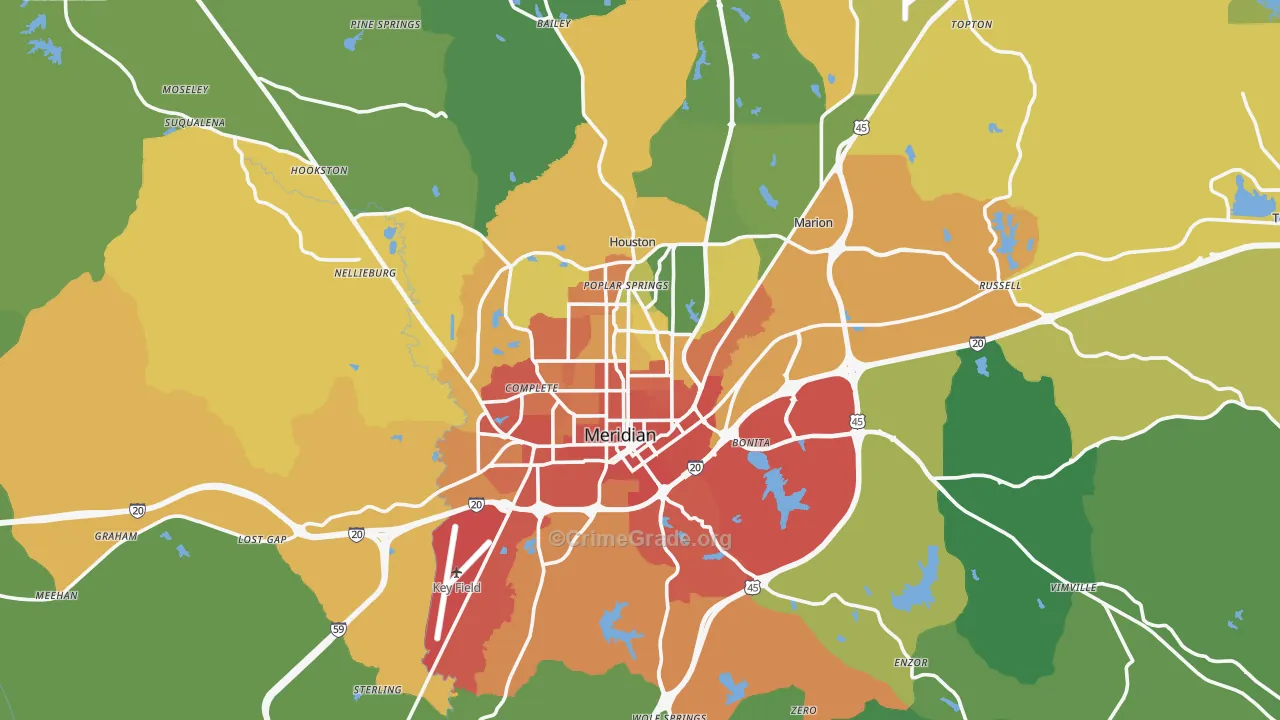 Meridian, MS Map of Assault Rates