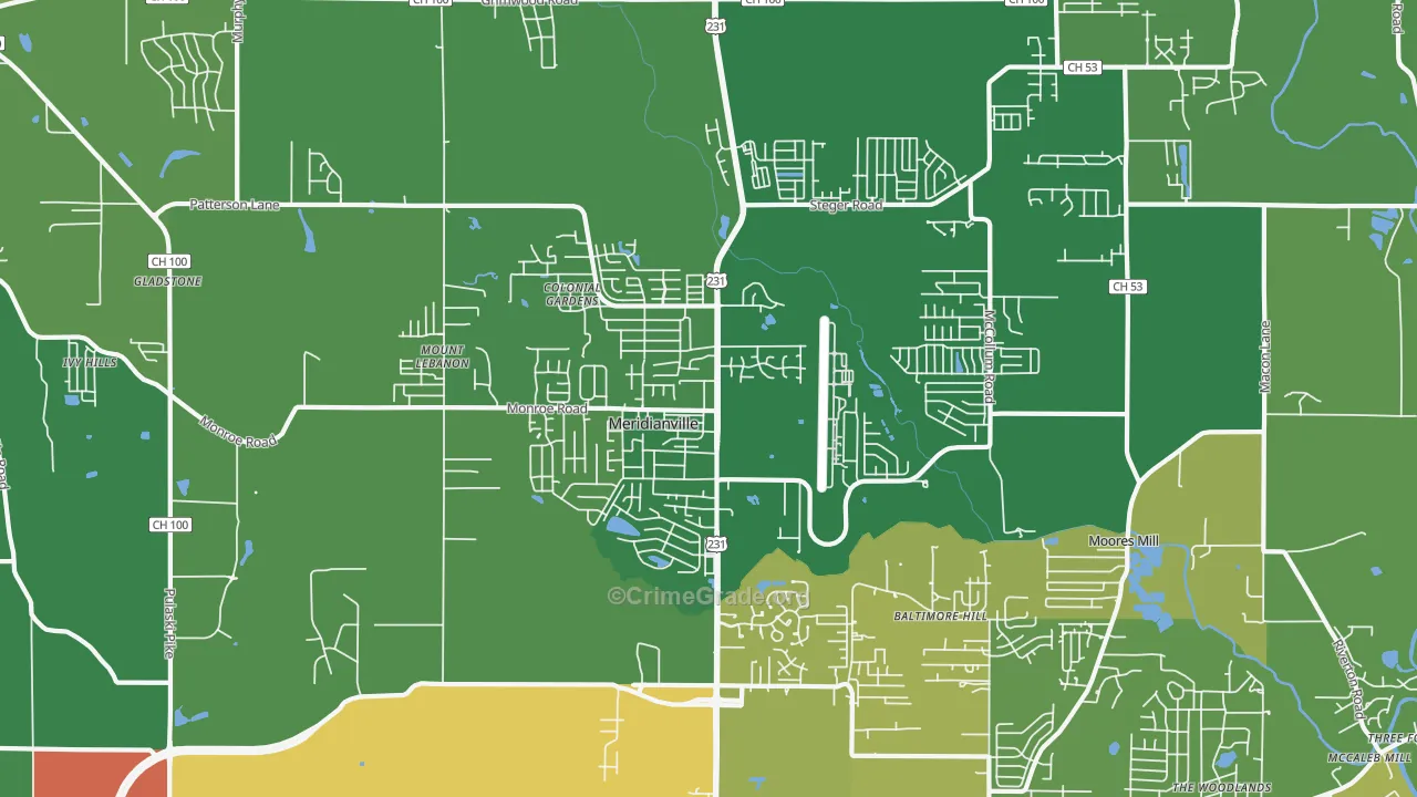 Meridianville, AL Map of Assault Rates