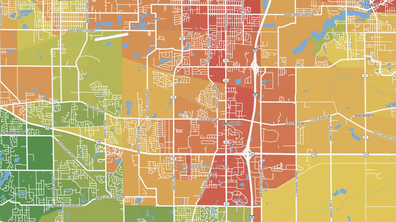 Merrillville, IN Map of Assault Rates