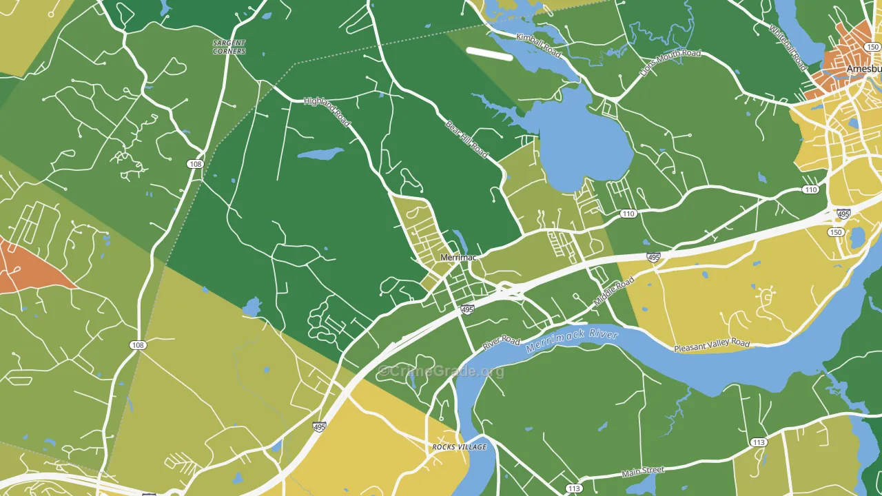 Merrimac, MA Map of Assault Rates