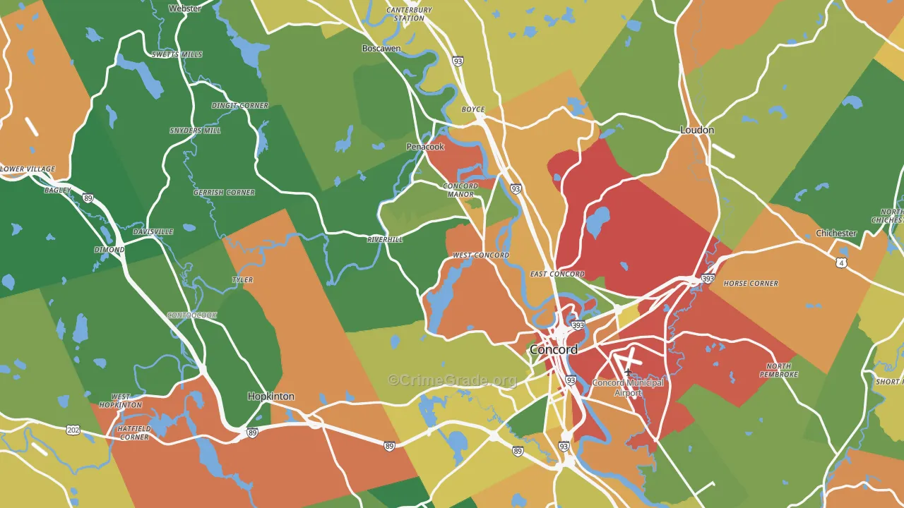 Merrimack County, NH Map of Assault Rates