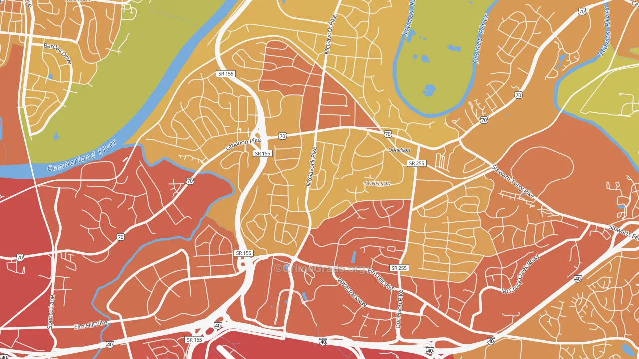 Merry Oaks, Nashville, TN Map of Assault Rates