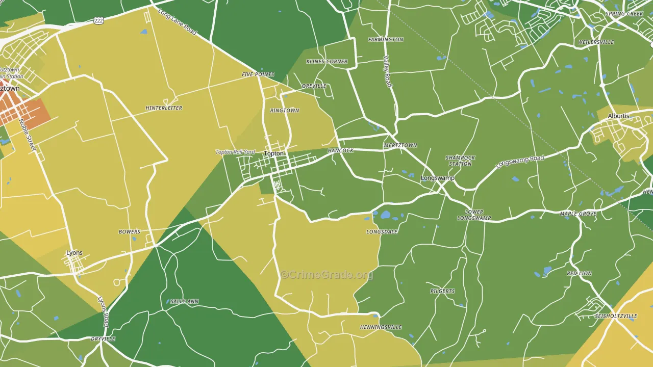 Mertztown, PA Map of Assault Rates