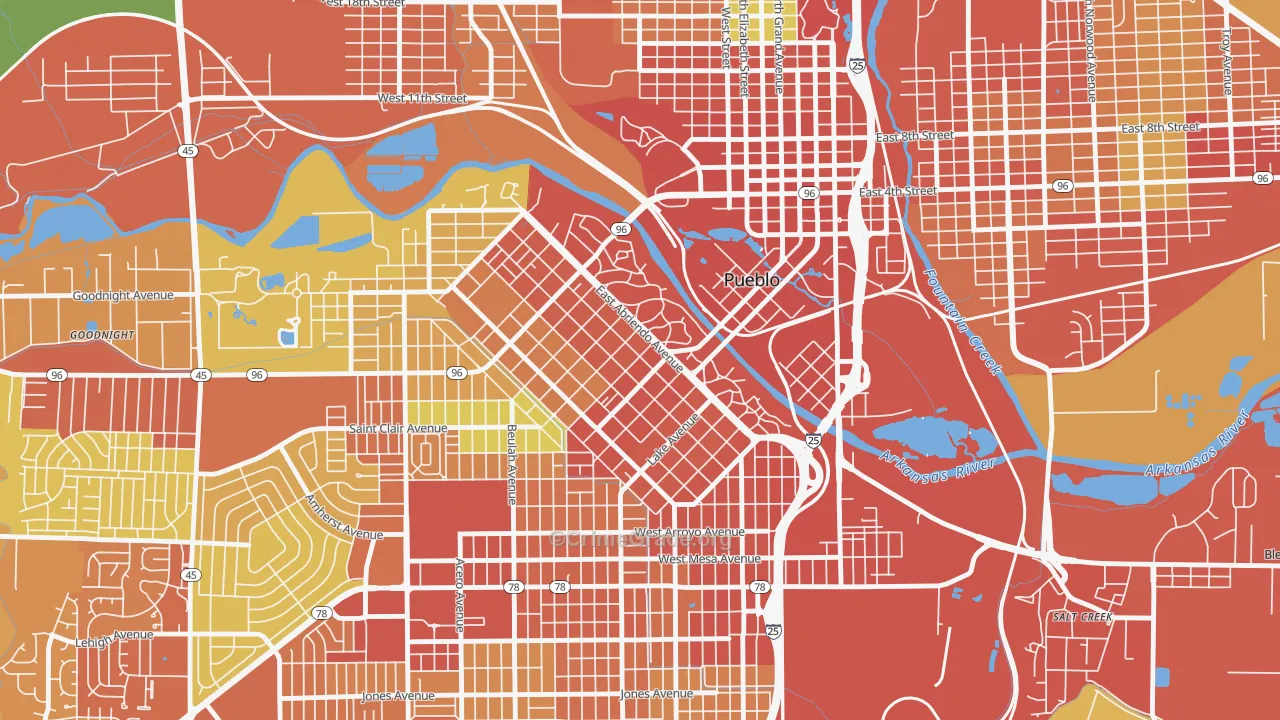 Mesa Junction, Pueblo, CO Map of Assault Rates
