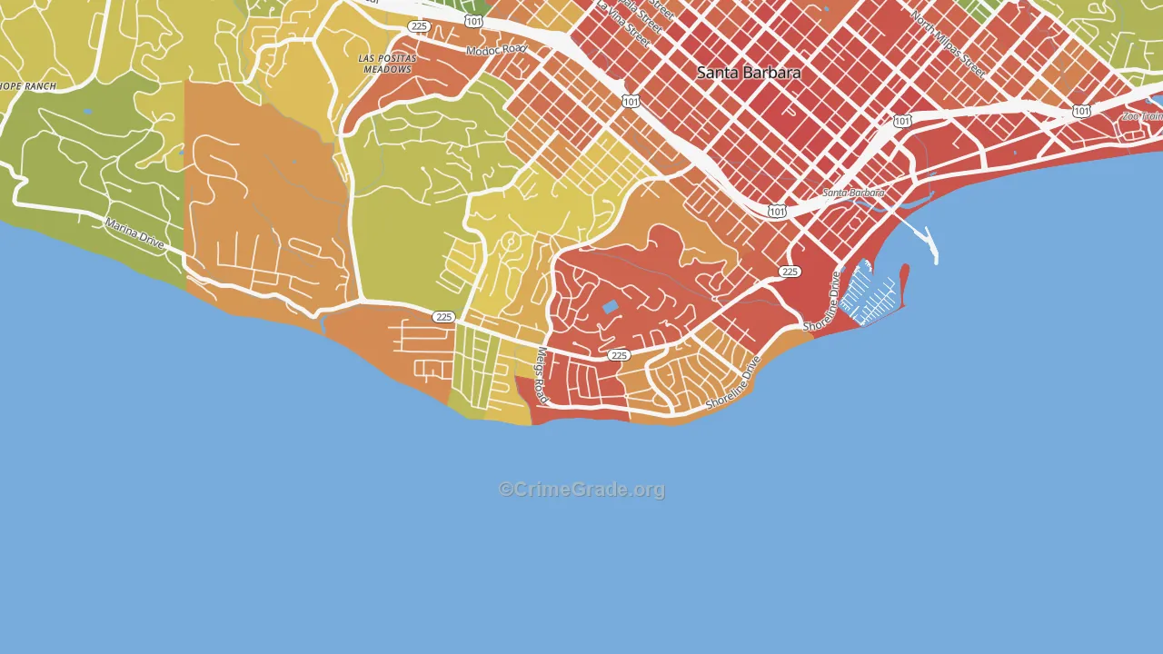 Mesa, Santa Barbara, CA Map of Assault Rates