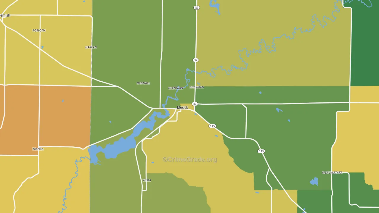 Mesick, MI Map of Assault Rates