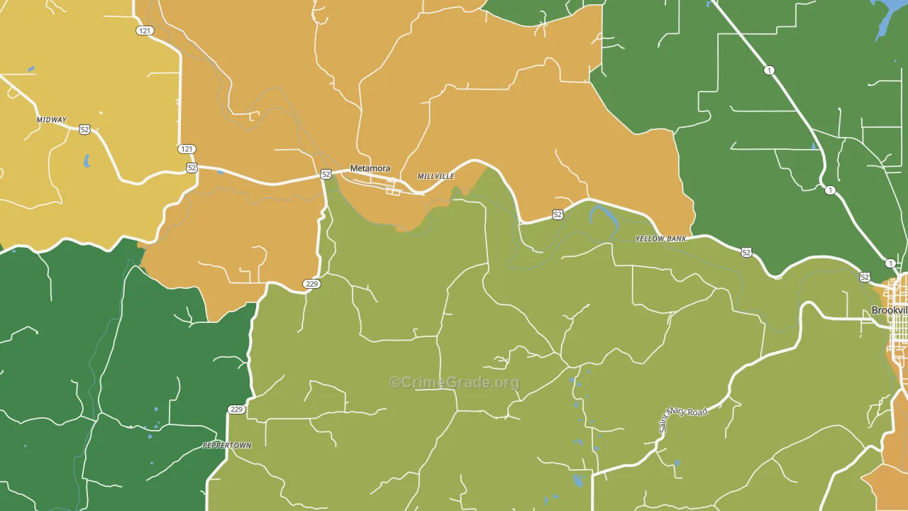Metamora, IN Map of Assault Rates