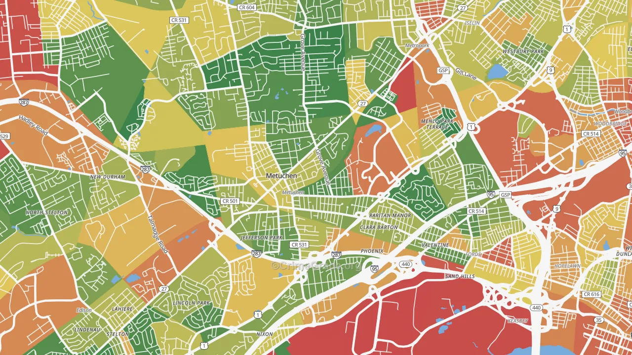 Metuchen, NJ Map of Assault Rates