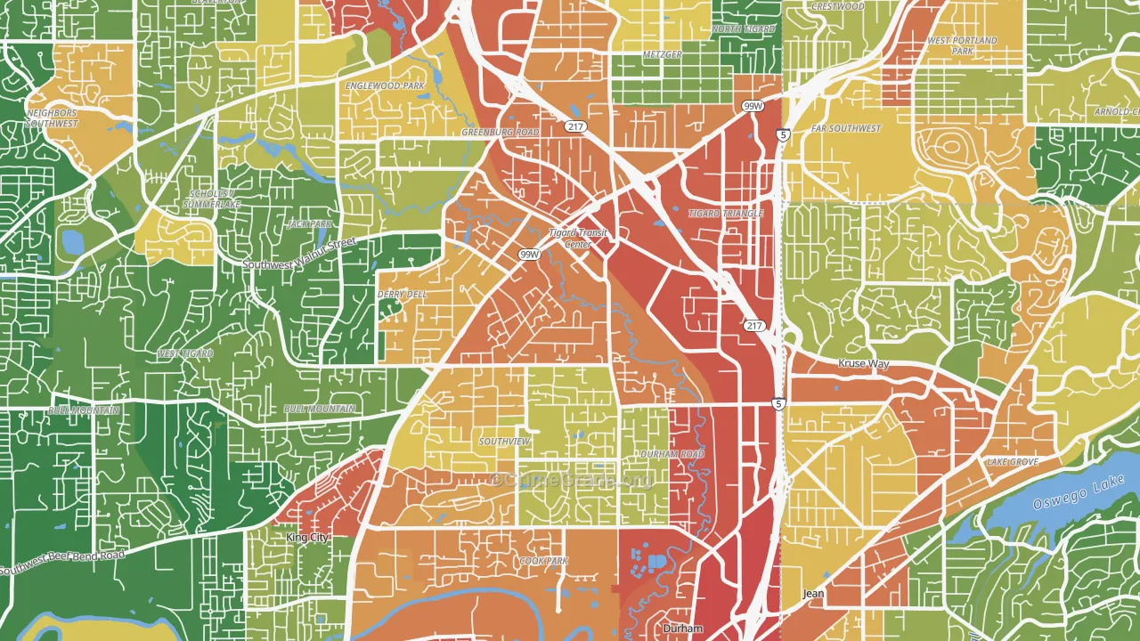 Metzger, Tigard, OR Map of Assault Rates