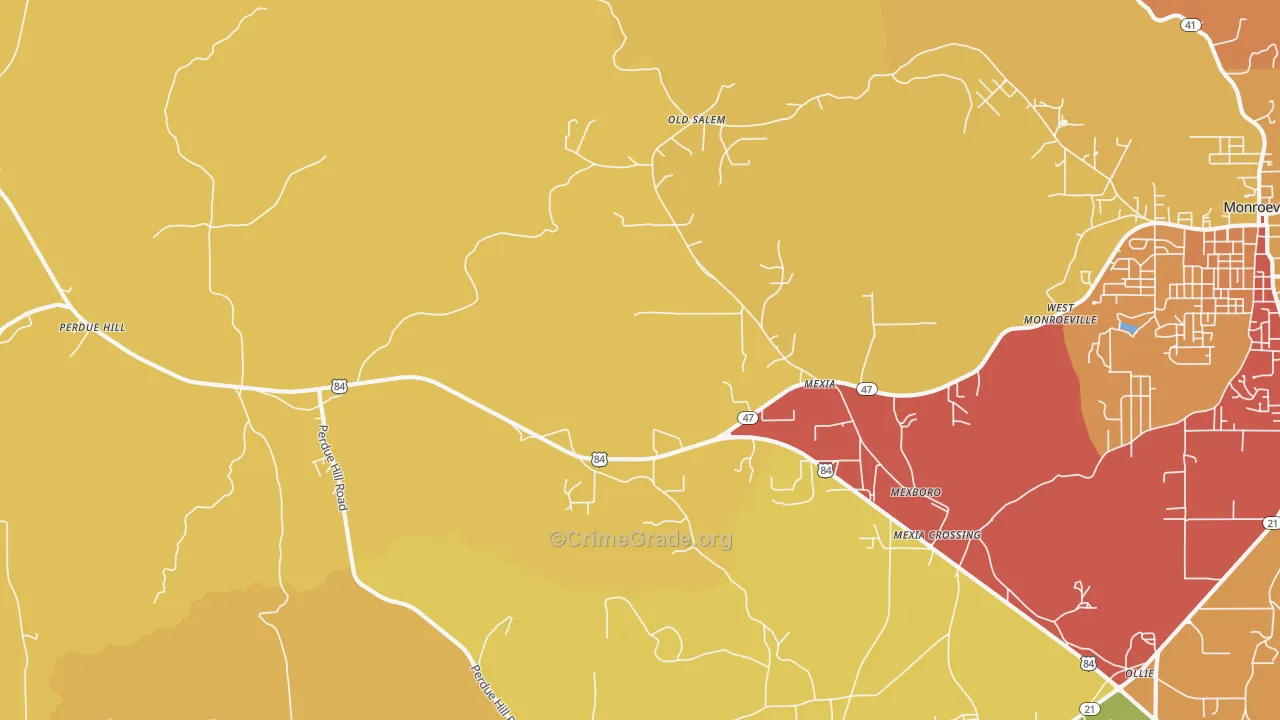 Mexia, AL Map of Assault Rates