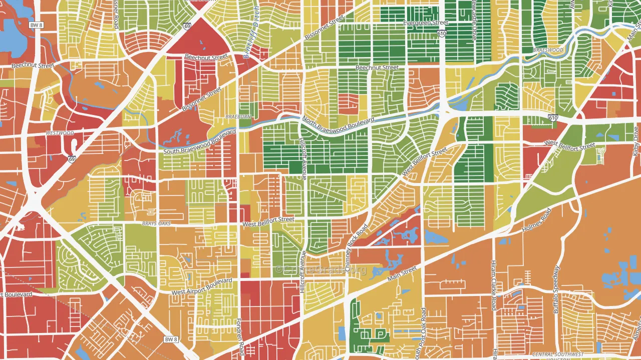 Meyerland, Houston, TX Map of Assault Rates
