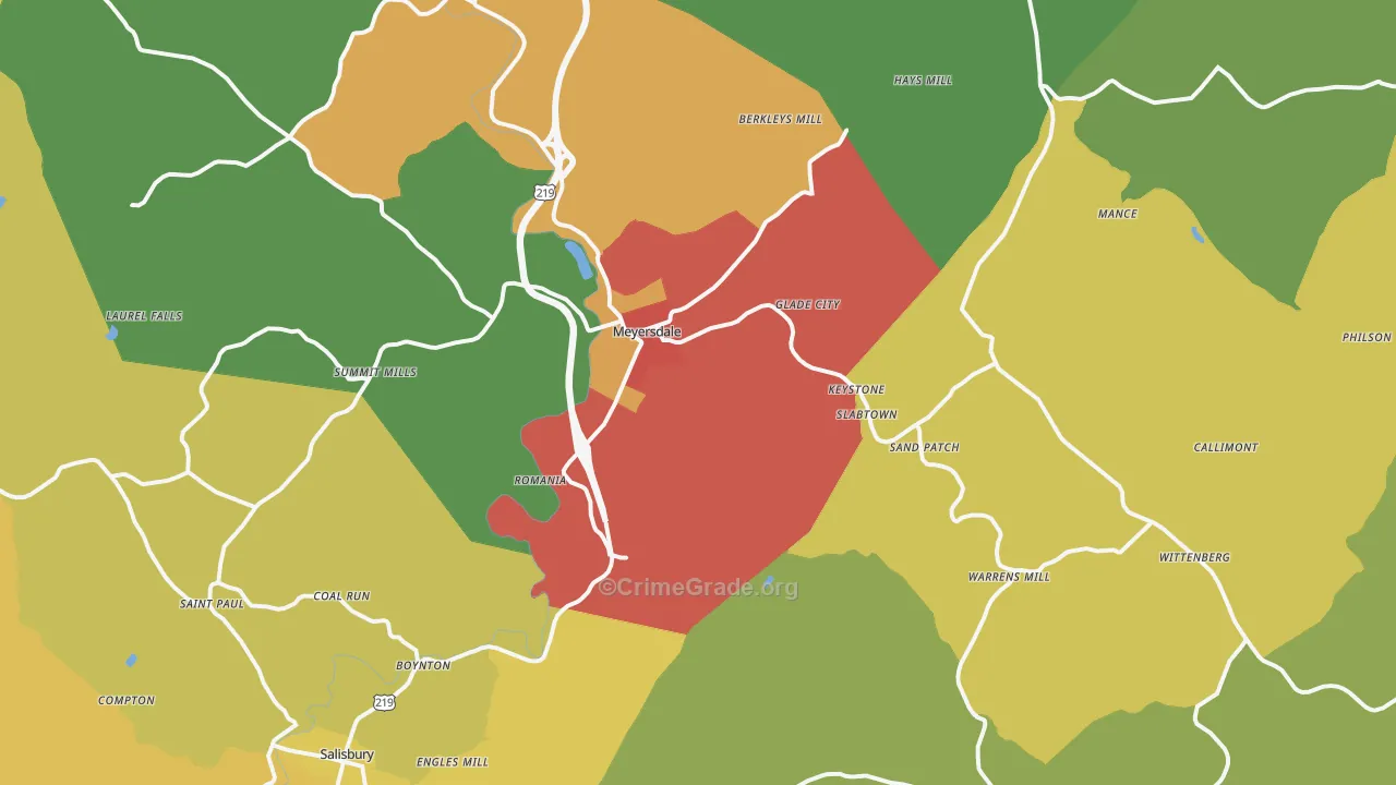 Meyersdale, PA Map of Assault Rates