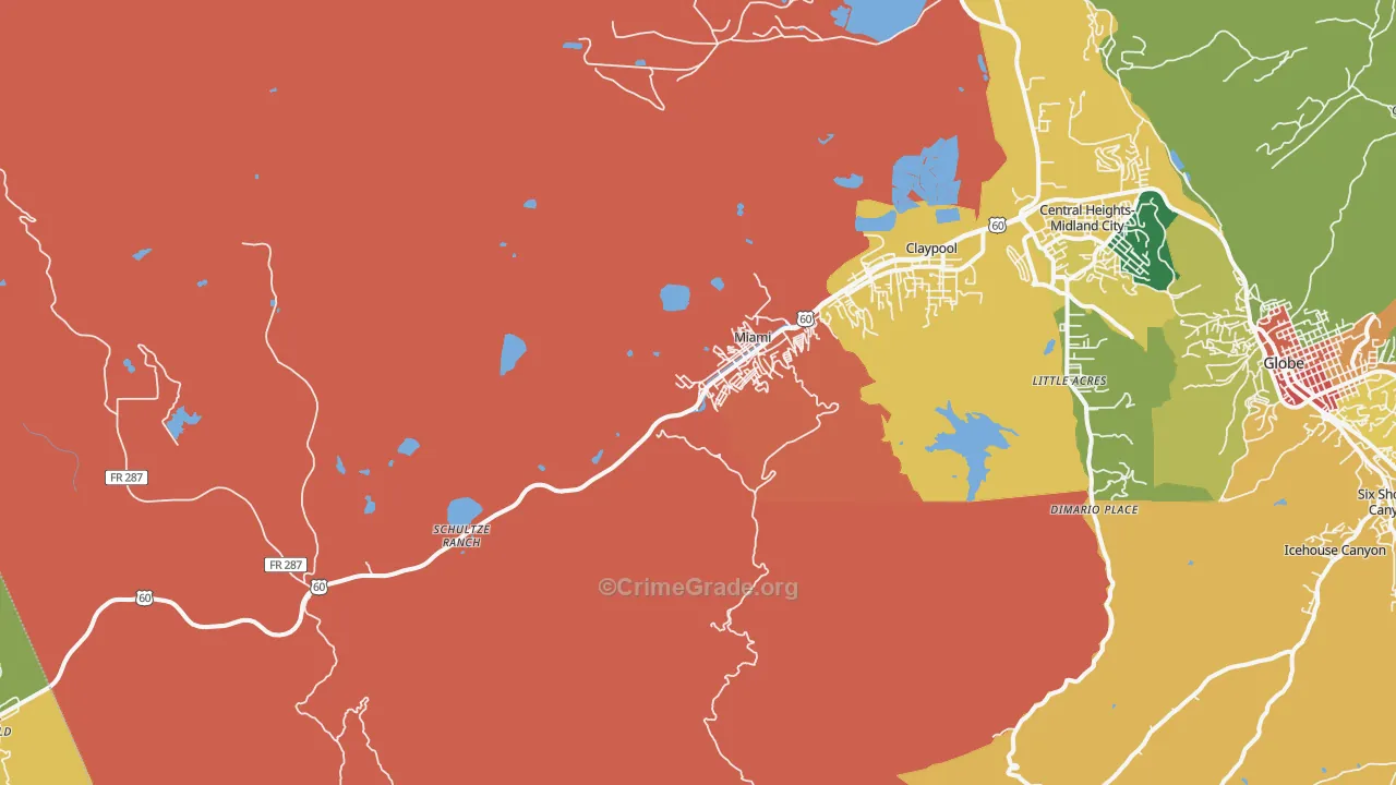 Miami, AZ Map of Assault Rates