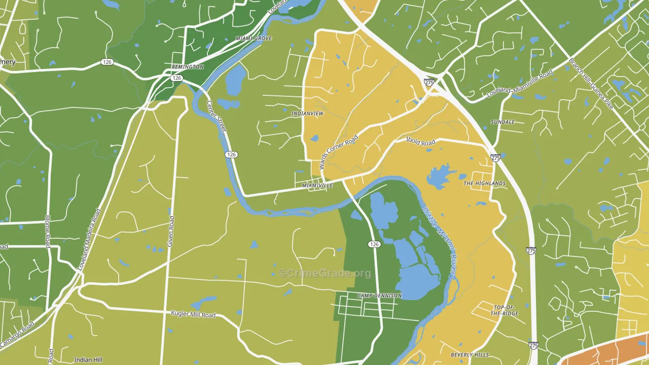 Miamiville, OH Map of Assault Rates