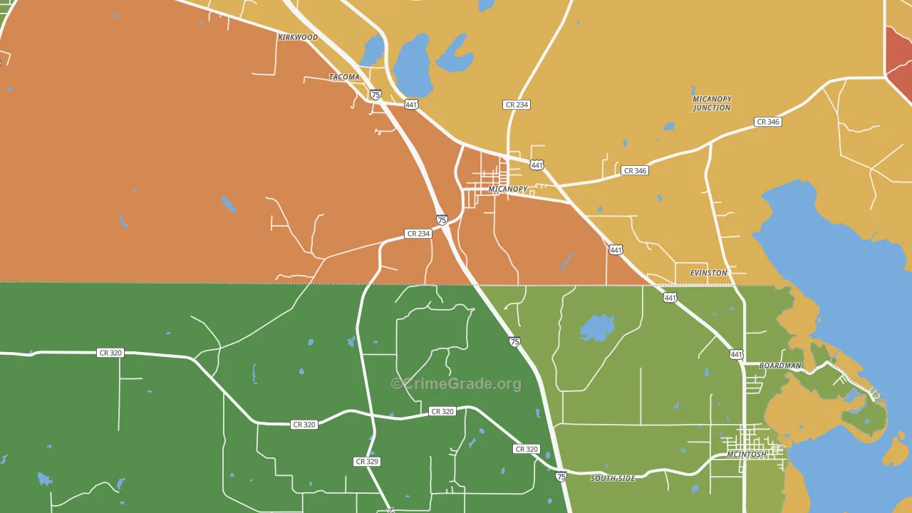 Micanopy, FL Map of Assault Rates