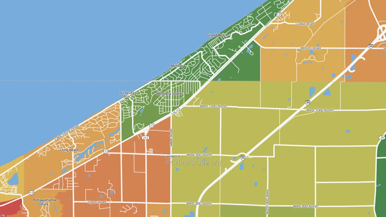 Michiana Shores, IN Map of Assault Rates