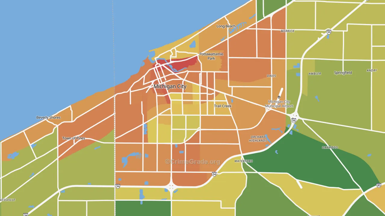Michigan City, IN Map of Assault Rates