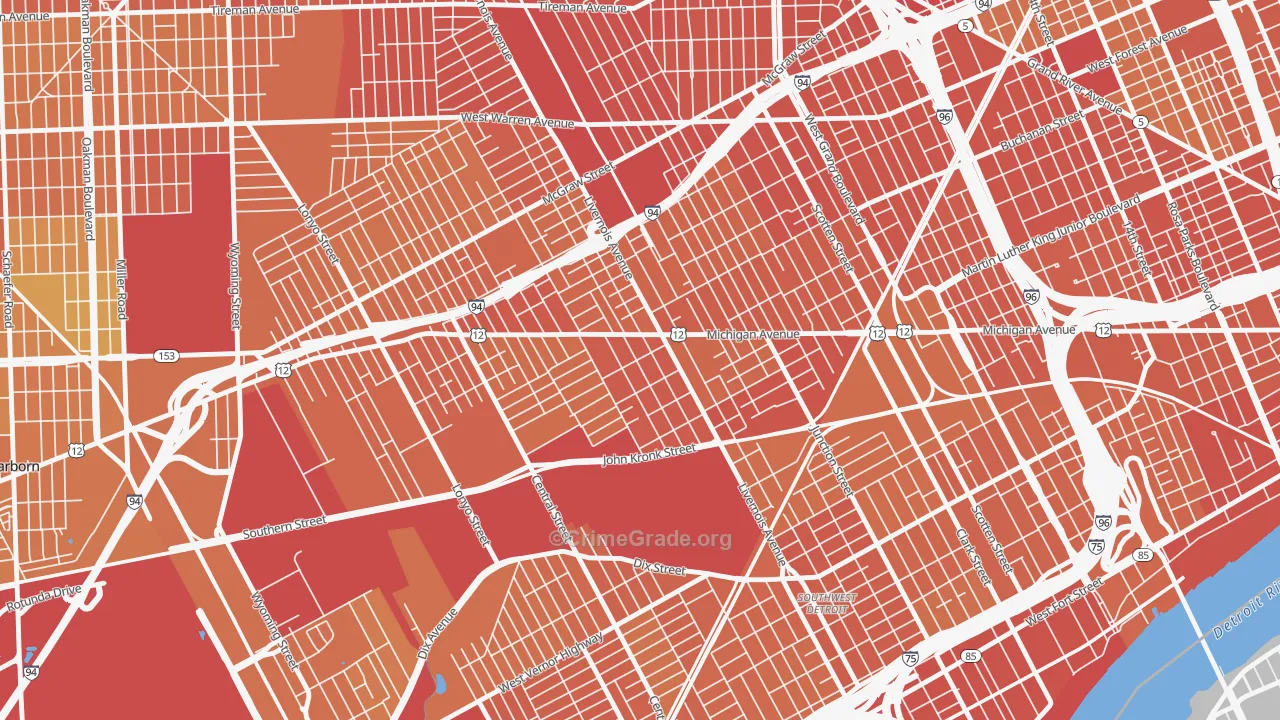 Michigan-Martin, Detroit, MI Map of Assault Rates