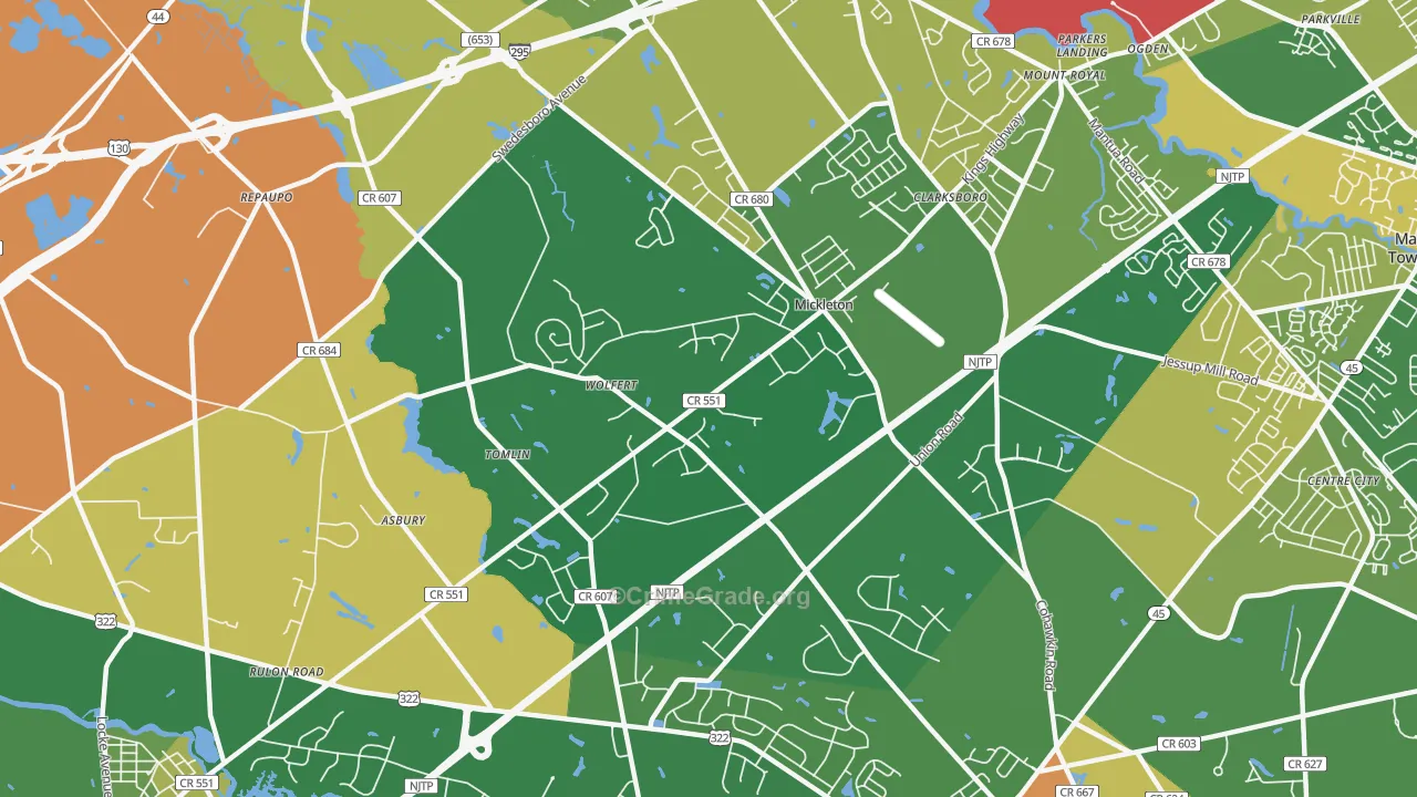 Mickleton, NJ Map of Assault Rates