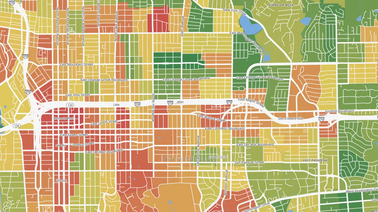 Mid Central, Pasadena, CA Map of Assault Rates