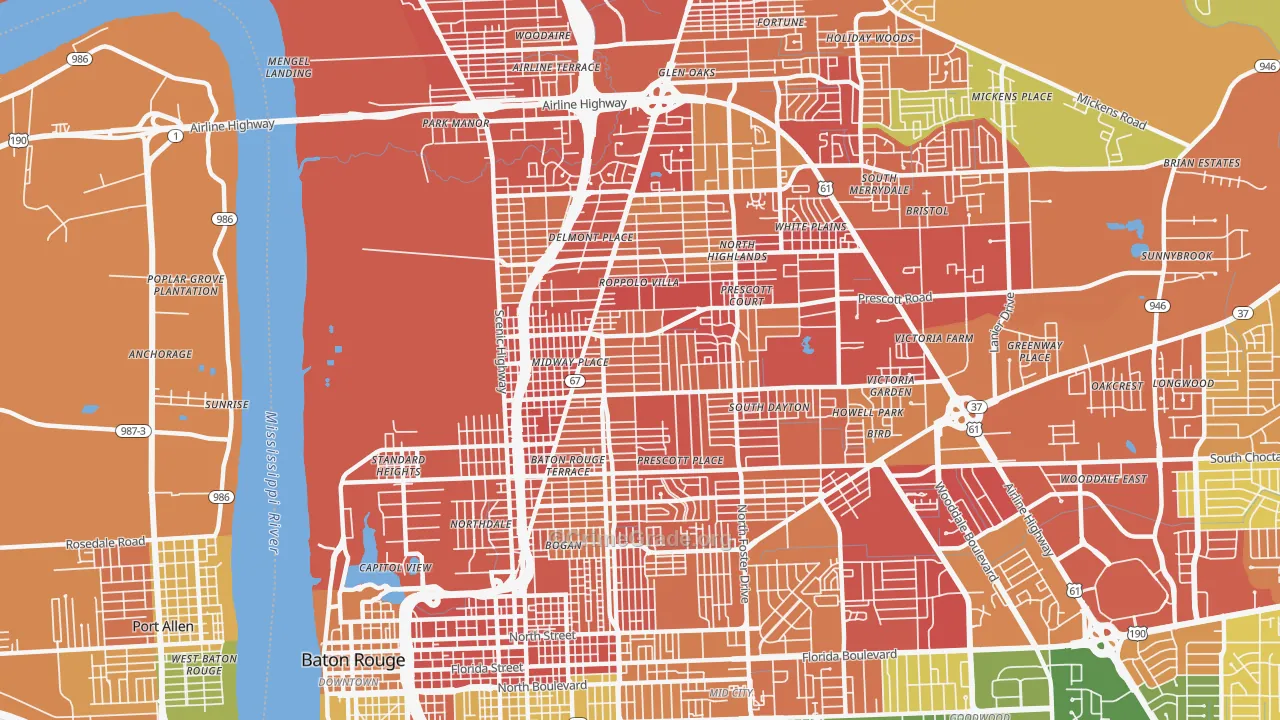 Mid City North, Baton Rouge, LA Map of Assault Rates