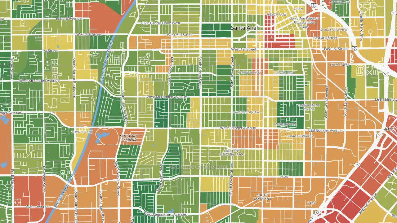 Mid City-Santa Ana, Santa Ana, CA Map of Assault Rates