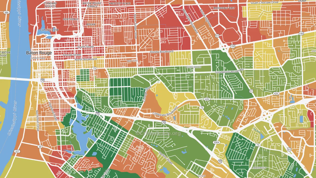 Mid City South, Baton Rouge, LA Map of Assault Rates