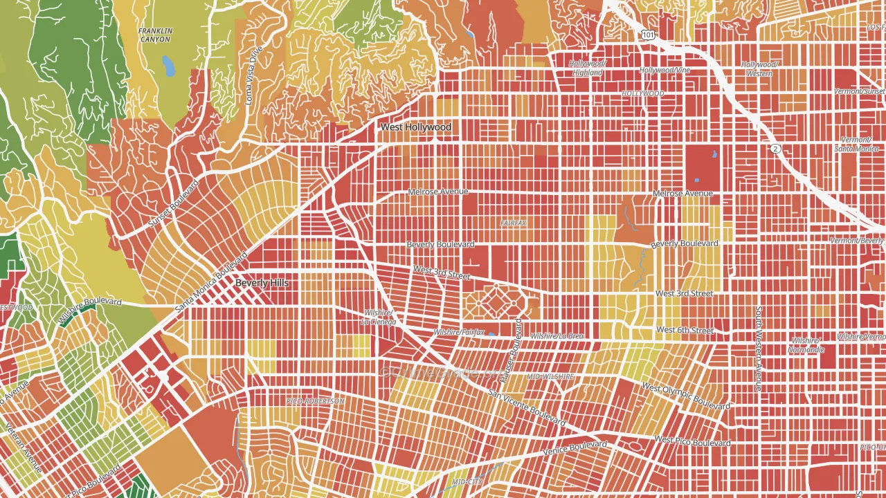 Mid City West, Los Angeles, CA Map of Assault Rates