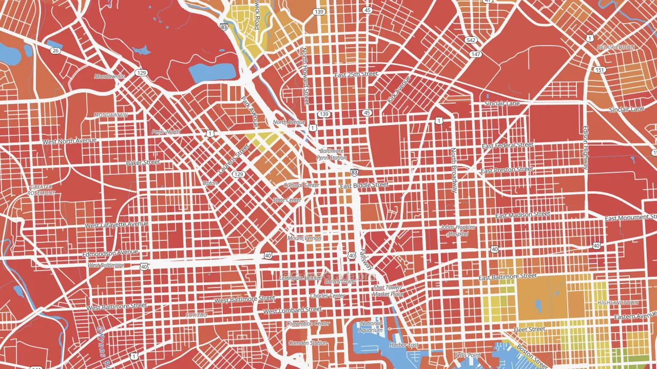 Mid-Town Belvedere, Baltimore, MD Map of Assault Rates