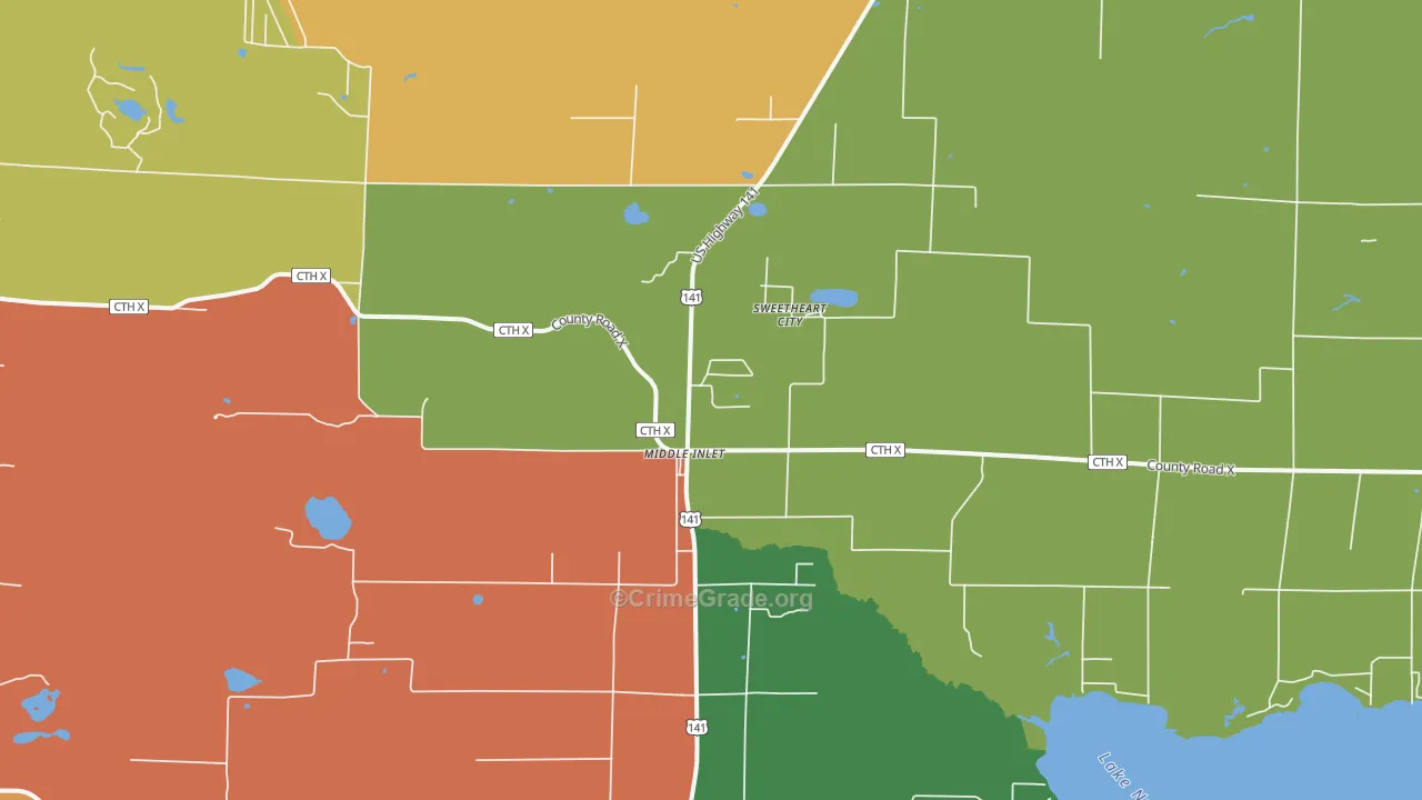 Middle Inlet, WI Map of Assault Rates