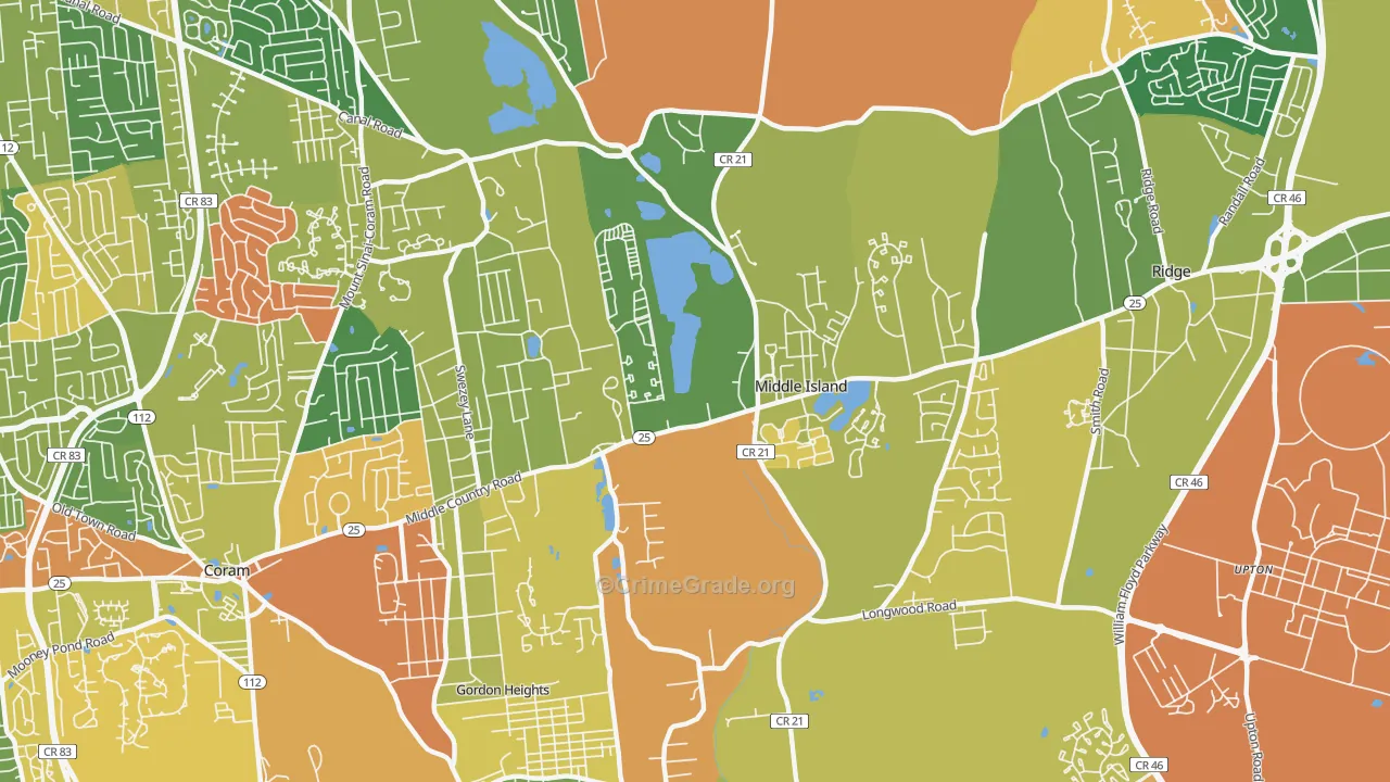 Middle Island, NY Map of Assault Rates