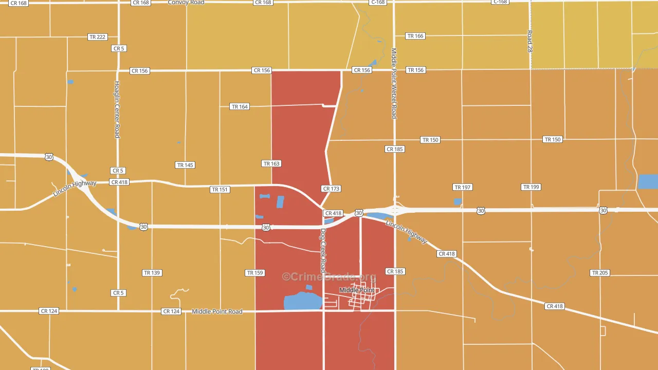 Middle Point, OH Map of Assault Rates