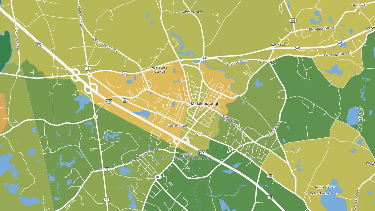 Middleborough Center, MA Map of Assault Rates