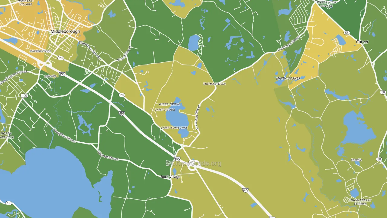 Middleborough, MA Map of Assault Rates