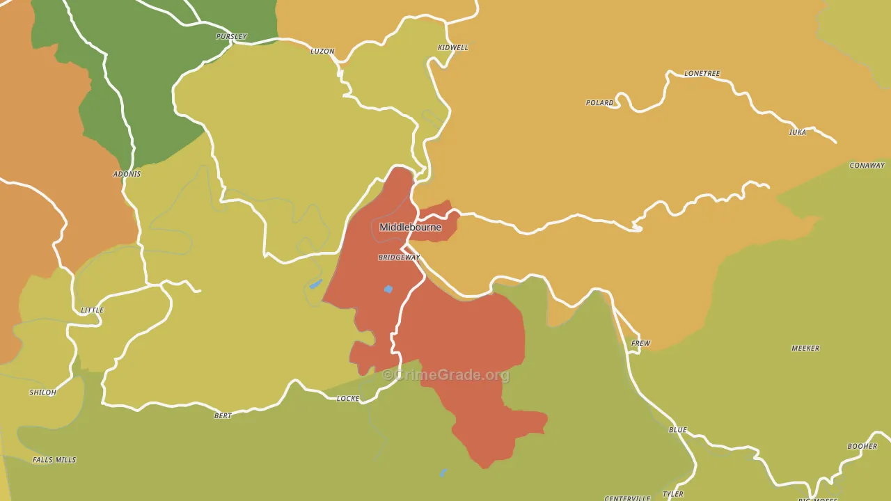 Middlebourne, WV Map of Assault Rates