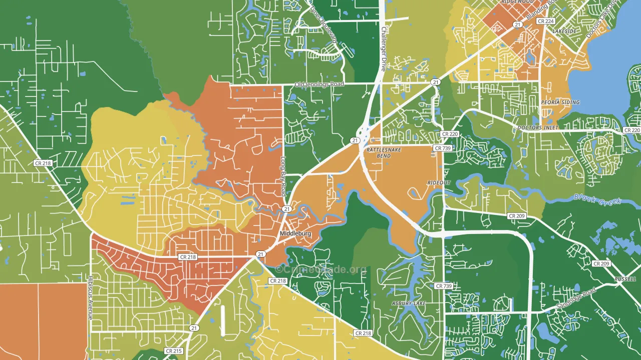 Middleburg, FL Map of Assault Rates