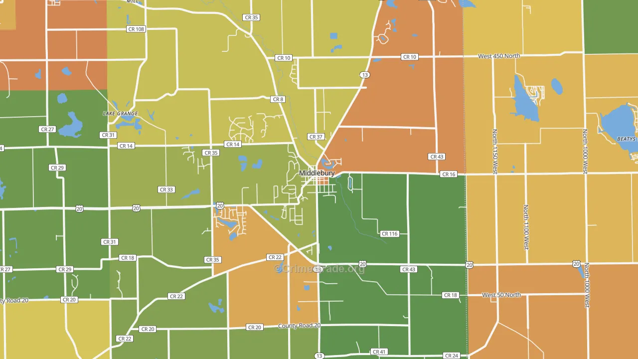 Middlebury, IN Map of Assault Rates